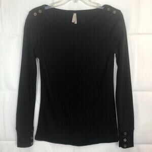 Col Story Long Sleeve Waffle Knit Black Thermal Size M